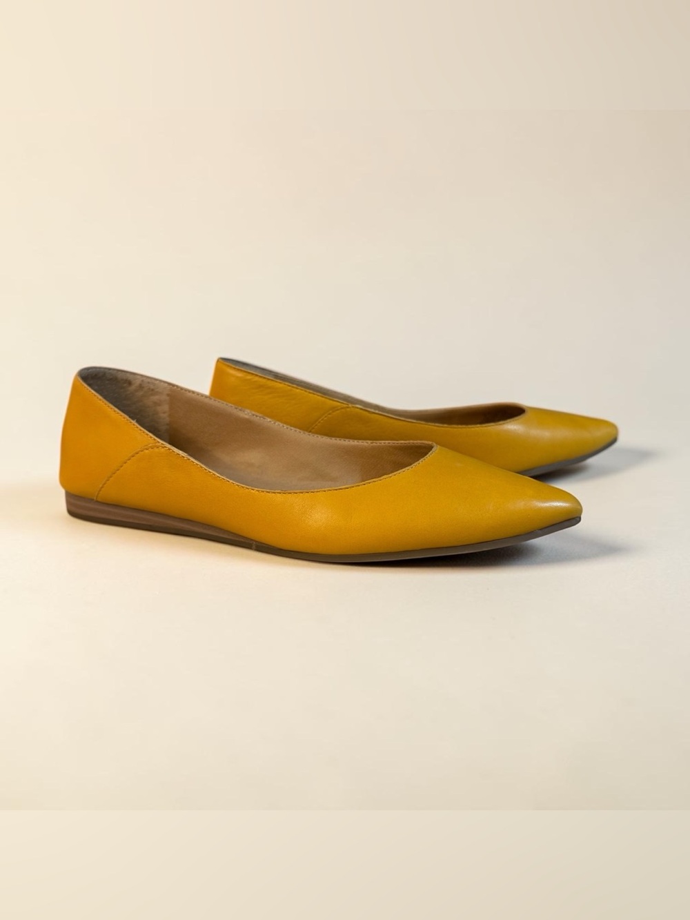 Lucky Brand (size 7.5) Mustard Yellow Leather Pointed Toe Ballet Flats